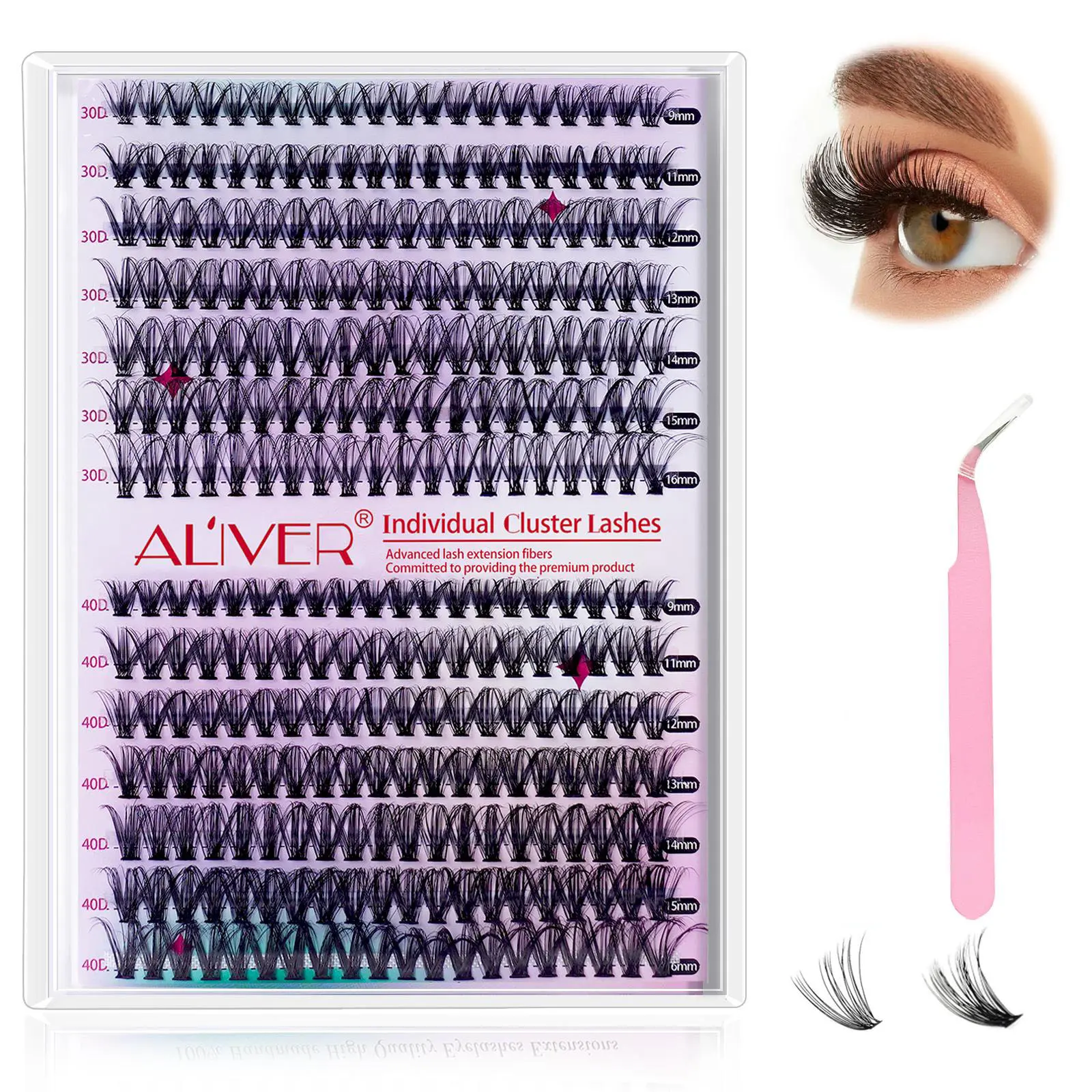 ALIVER DIY Artificial Eyelash Kit - Featherlight Synthetic Volume Lashes, 280 Pieces Reusable Clusters, Includes Glue & Tweezers, for Everyday Wear & Wedding Lash Extension Look