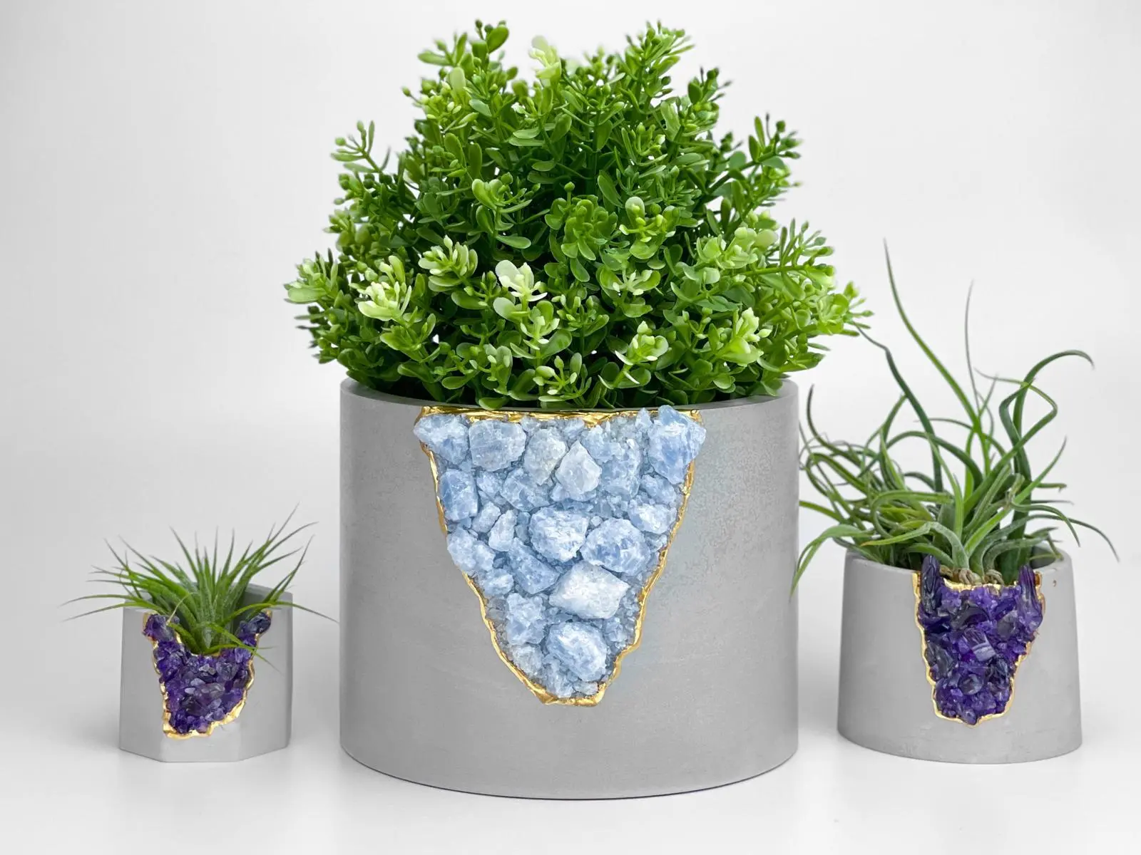 6" Large Geode Planter, Blue Calcite Crystal Planter Pot