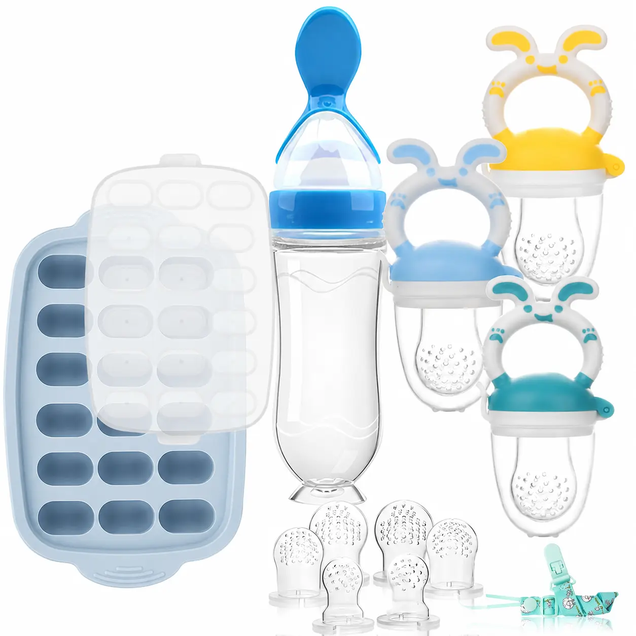 Baby Breastmilk Popsicle Molds & Baby Fruit Feeder Silicone Food Freezer Tray Storage Containers,Infant Food Pacifier Feeder and Teether for Babies Easter Bunny Gifts for Boys and Girls
