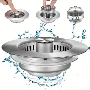 Upgraded 3-in-1 Sink Drain, Stainless Steel, Anti-Clog, for US 3 1/2" Drain, Silver.