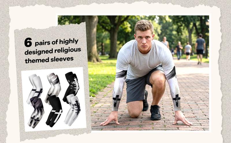 6 Pairs Easter Faith Cross Arm Sleeve Christian Cooling Arm Sleeves  Bible Verses Arm Sleeves for Men Women Football Basketball Baseball Running Cycling Summer Outdoor Activities Protection Arms Easte Basket Stuffer