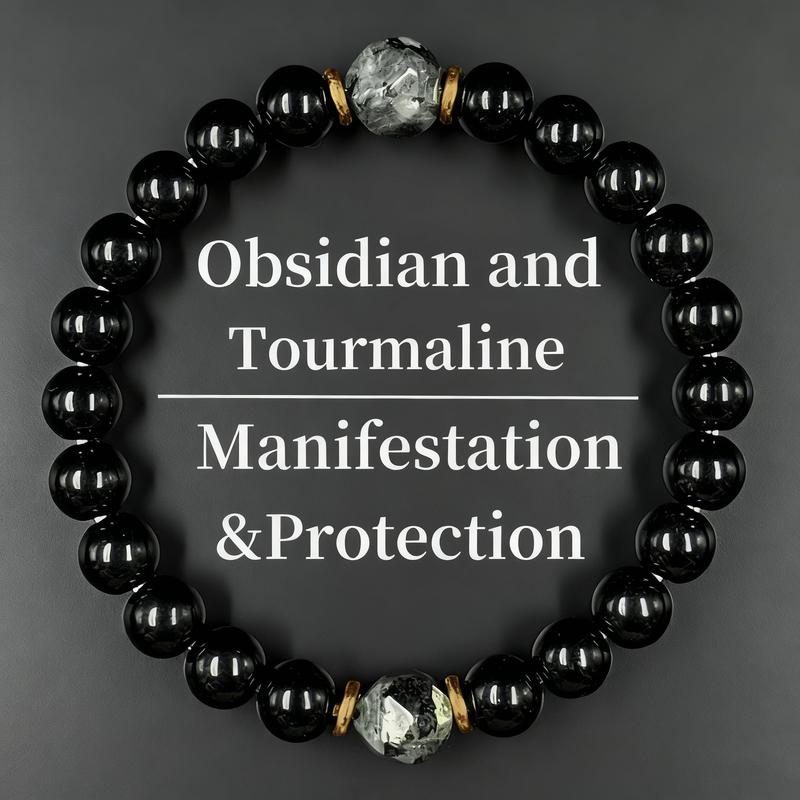 Crystal Beaded Bracelets for Women and Men - Tiger Eye, Obsidian, Black Tourmaline Jewelry for Banquet Party - Money Attraction, Good Luck, Protection Bracelet Encouragement Gift for Her Elastic Band couple bracelet artificial bracelet Daily Wear