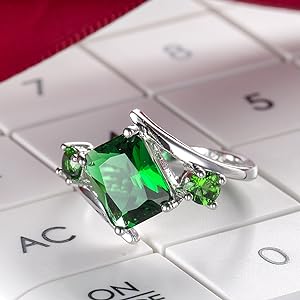 5x7mm Radiant Cut Simulated Emerald 925 Sterling Silver Bypass Geometric Ring for Women