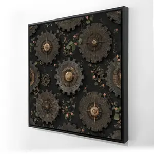 Pictorem C1FC2424MW3YVF 24x24 in. Artistic Cog Pattern Green-Framed Canvas Wall Art, Room Decoration for Home Supplies
