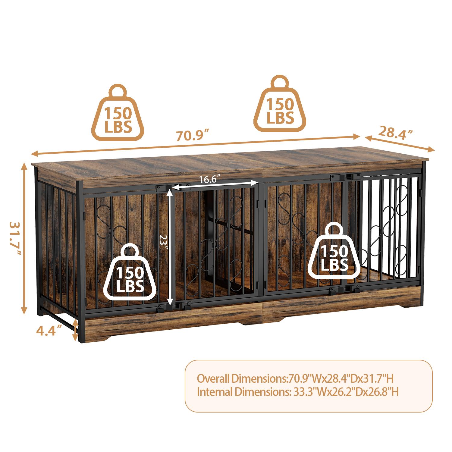 【SpringGlowUp】COZPAW Large Dog Crate Furniture, 48/52/71/78/86Inch Wooden Dog Kennel for XLarge Dogs, Heavy Duty Dogs Furniture Indoor Wire Dog Cage with Caster Wheels, Decorative Pet House End Table, Brown