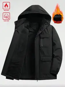 Men's Heavyweight Winter Snow Jacket with Fleece Lining - Windproof Warm Parka Coat, Suitable for Skiing, Snowboarding, Hiking, Camping & Outdoor Activities, Chest Pocket & Adjustable Hood Design (Machine Washable)