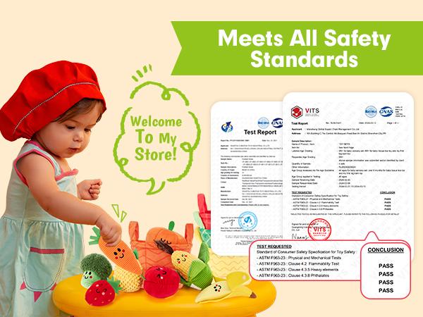 Hahaland 16Pcs My First Fruit Vegetable Color Sorting Color Play Food Toddler Toy with Crinkle Rattle Sound Montessori Educational Toy for Babies 6-12 Months Safe Soft Durable 6M+ 1-3 Years Birthday Christmas Valentine's Day Gift for Kids