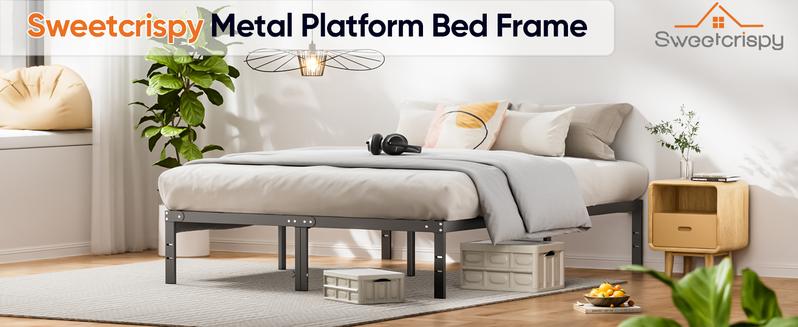 Sweet Furniture Bed Frame Heavy Duty Metal Platform Frames Queen Size with Storage Space Under Frame,Sturdy Steel Slat Support,No Box Spring Needed