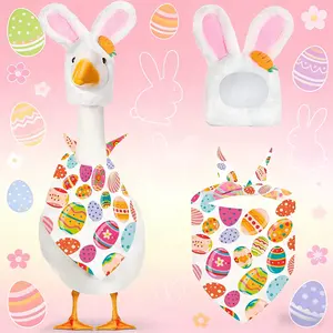 Easter Bunny Porch Goose Outfit with Egg Bandana - Fits 17/23 Inch Lawn Cement Goose Statues | Patio Garden Easter Decor