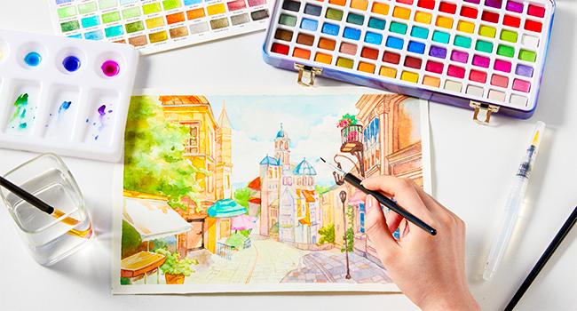 Shuttle Art Watercolor Paint Set, 128 Vibrant Colors with Metallic Shades, Travel Watercolor Set with Watercolor Brushes, Palette, Watercolor Sketchbook and Coloring Sheets for Adults, Artists