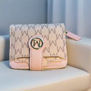 Name Stylish Monogram Wallets - Grey & Pink Options with Gold Accents and Zipper Closure
