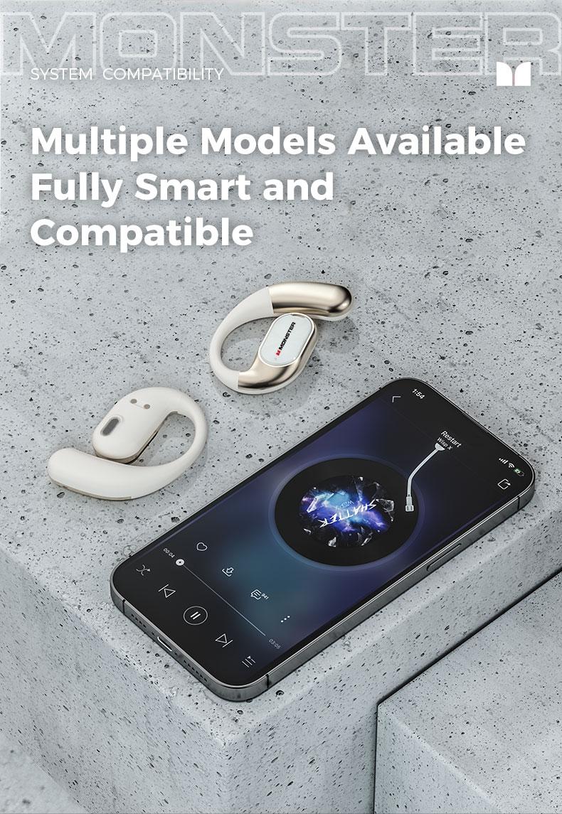 Monster Open-Ear Mic Headset, Dual-Fold Design, Mic Noise Cancellation Headphones, 100H Long Battery Life Bluetooth 6.0 Wireless Earbuds, Touch Control, IPX5 Sweatproof, for Running, Workout, Driving, Back to School– Gifts for Men & Women