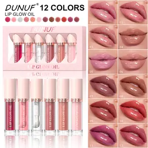 DUNUF 6PCS Pearlescent Lip Gloss Set. Pearl shine, long-lasting moisturizing, non-sticky, large brush head design, smooth application, crystal clear finish. Professional lip cosmetics for women, perfect holiday gift.