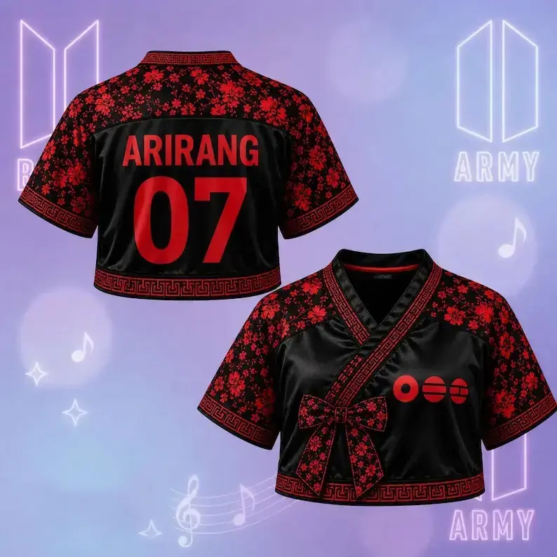 Hanbok Crop Top Jersey, Arirang World Tour 2026 Jersey, Korean Floral Concert Shirt, Hanbok V-Neck Fan Outfit, Kpop Inspired Gift