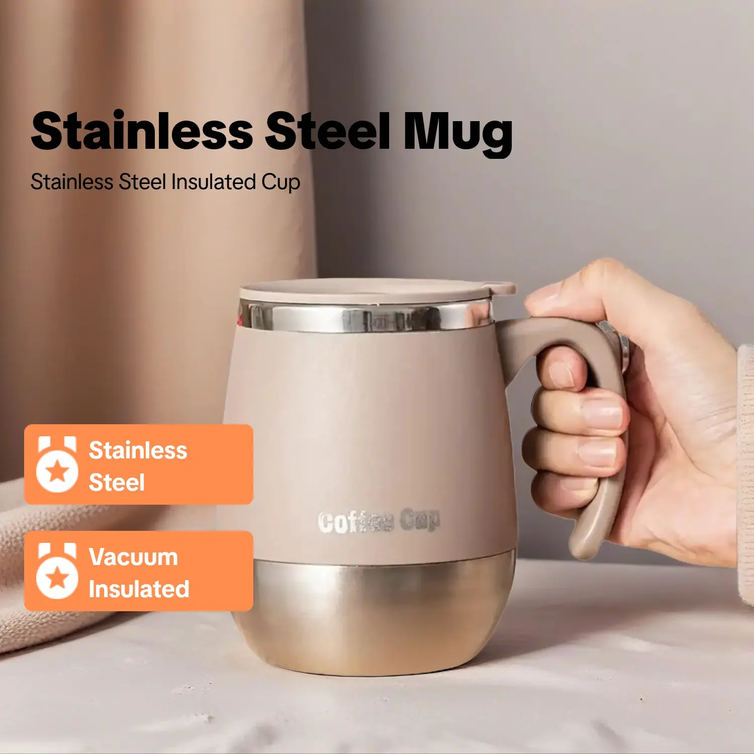 16.91oz Vacuum Flask, 1 Count Stainless Steel Thermal Insulated Coffee Cup with Handle & Lid, Insulated Mug, Double Layer Vacuum Insulated Cup for Hot & Cold Drinks, Insulated Travel Drinkware