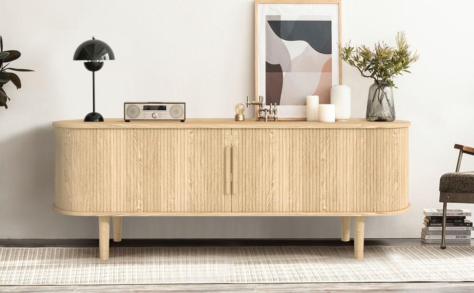 Giratree 62.99" TV Stand, Modern TV Console Table with Storage Compartment and Sliding Door, Gaming Entertainment Center with Cabinet for Living Room, Bedroom, Office