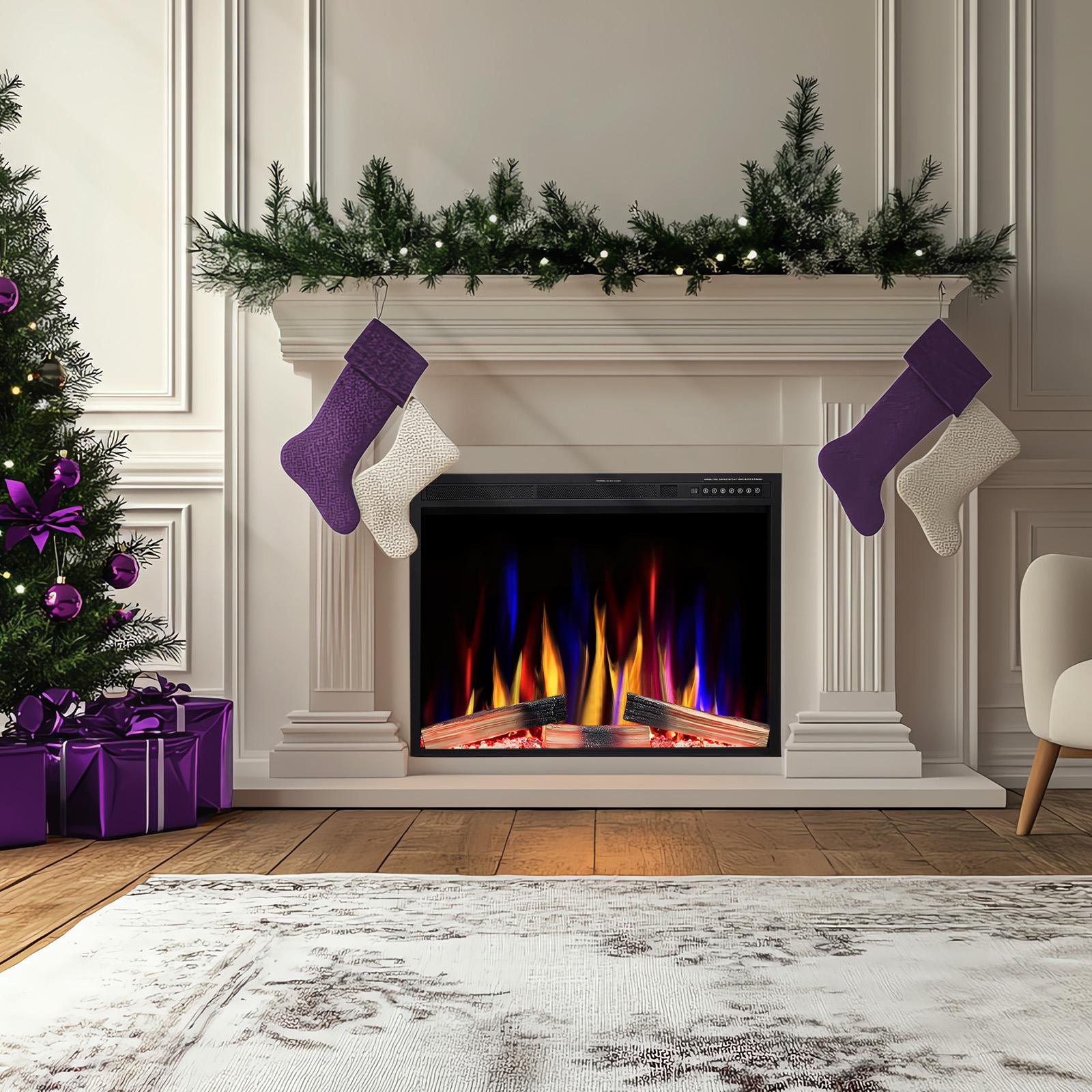 R.W.FLAME 36"&39'' Electric Fireplace Insert, Adjustable 5 Flame Colors, 12 Log Colors, 5 Flame Speeds and Brightness, Remote Control, Timer, Adjustable Temperature from 50°F to 99°F, 750W/1500W