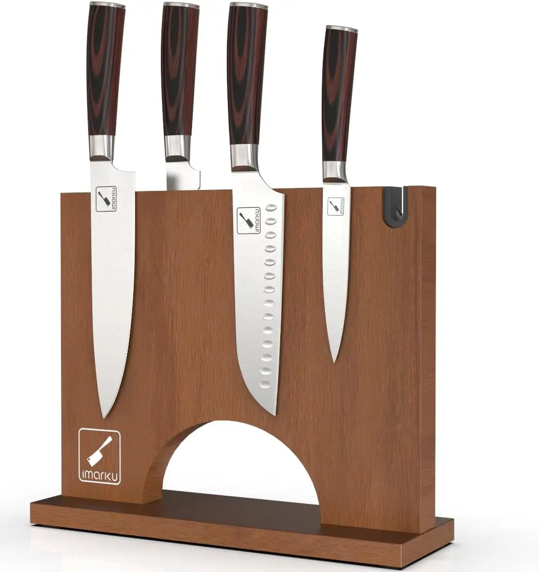 imarku Magnetic Knife Block Holder, Double Sided Kitchen Knife Holder for Counter Top, Universal Knife Block without Knives, Magnetic Knife Holder with Knife Sharpener
