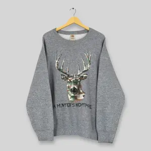 Vintage Deer Buck Hunting Gray Sweatshirt XXLarge Y2K Whitetail Deer Hunter Nightmare Habitat Sweater Wildlife Deer Crewneck Buck Jumper - KitchenEra