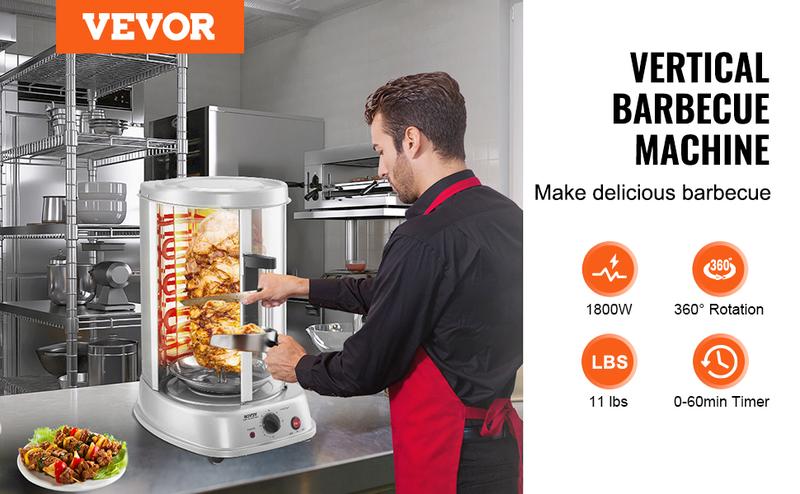 VEVOR Stainless Steel Shawarma Grill Machine Vertical Gyro Rotisserie Doner