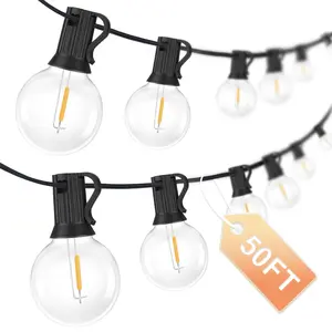 HXWEIYE LED String Lights, 50FT Backyard Patio String Light with 25+2 Clear Globe Bulbs-UL Listed for Indoor/Outdoor Use Globe Light Tents Market Cafe Porch Party