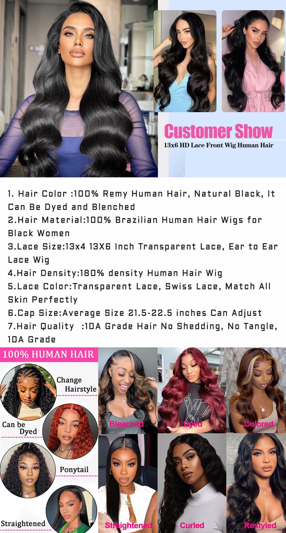 [28" Only for 95$]Body Wave 13X6 Drawstring Glueless Wig Human Hair Brazilian 13x4 Transparent Lace Frontal Human Hair Wig 6x4 Wear Go Pre Cut Lace Closure Wig Preplucked Hairline Natural Black Beauty Sponges Beauty Products