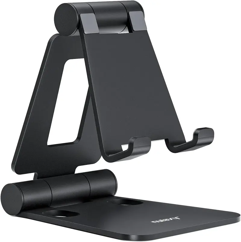 Nulaxy Dual Folding Cell Phone Stand, Fully Adjustable Foldable Desktop Phone Holder Cradle Dock Compatible with iPhone 17 16 15 14 13 12 11 Pro Max Xs Xr X 8, Nintendo Switch, All Phones