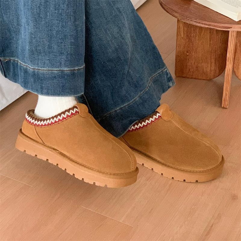 Fuzzy Platform Slip-on Slippers Women Men Suede Leather Ankle Boots for Indoor Outdoor Fall Winter Comfy House Shoes