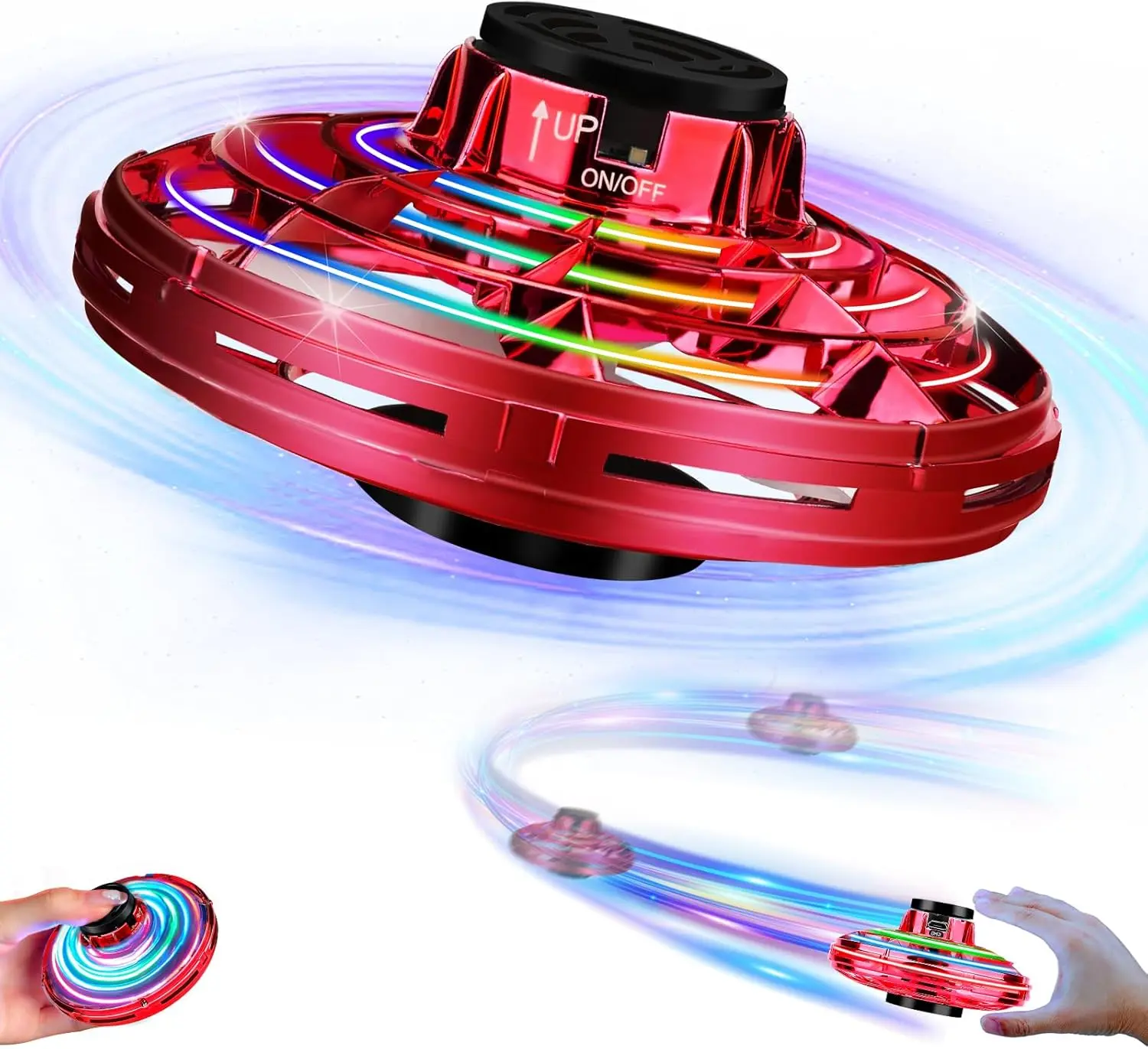 Kids' Portable LED Light Flying UFO Toy - Hand-Control Mini Drone Spinner, USB Rechargeable 360° Rotation Hovering Ball, Indoor-Outdoor Christmas Gift for Boys