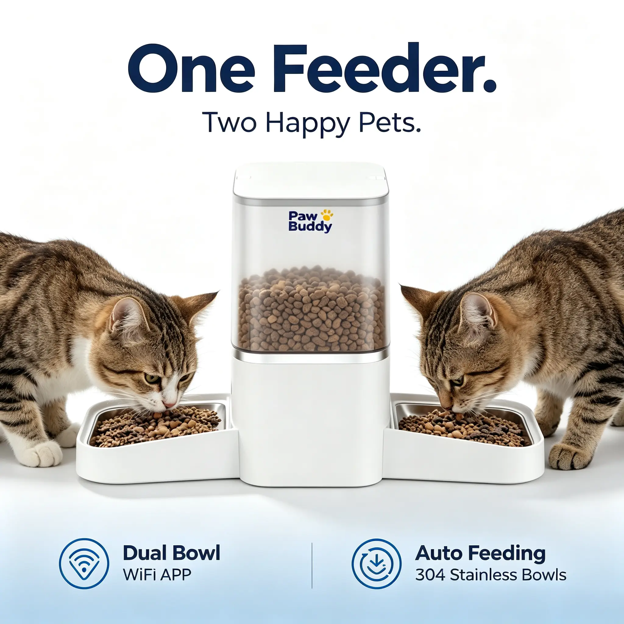 Automatic Cat Feeder, 6L Smart WiFi Cat Food Dispenser with App Control, Bluetooth-Assisted Setup, Stainless Steel Bowl, Anti-Clog Design for Dry Cat Food modern white