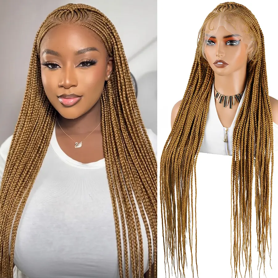 Dosay Cross Criss 36Inch Knotless Box Braided Wigs Synthetic Full Lace Cornrows Braids Wig With Baby Hair Locs Goddess Fulani Braiding Hair Wigs For Black Women