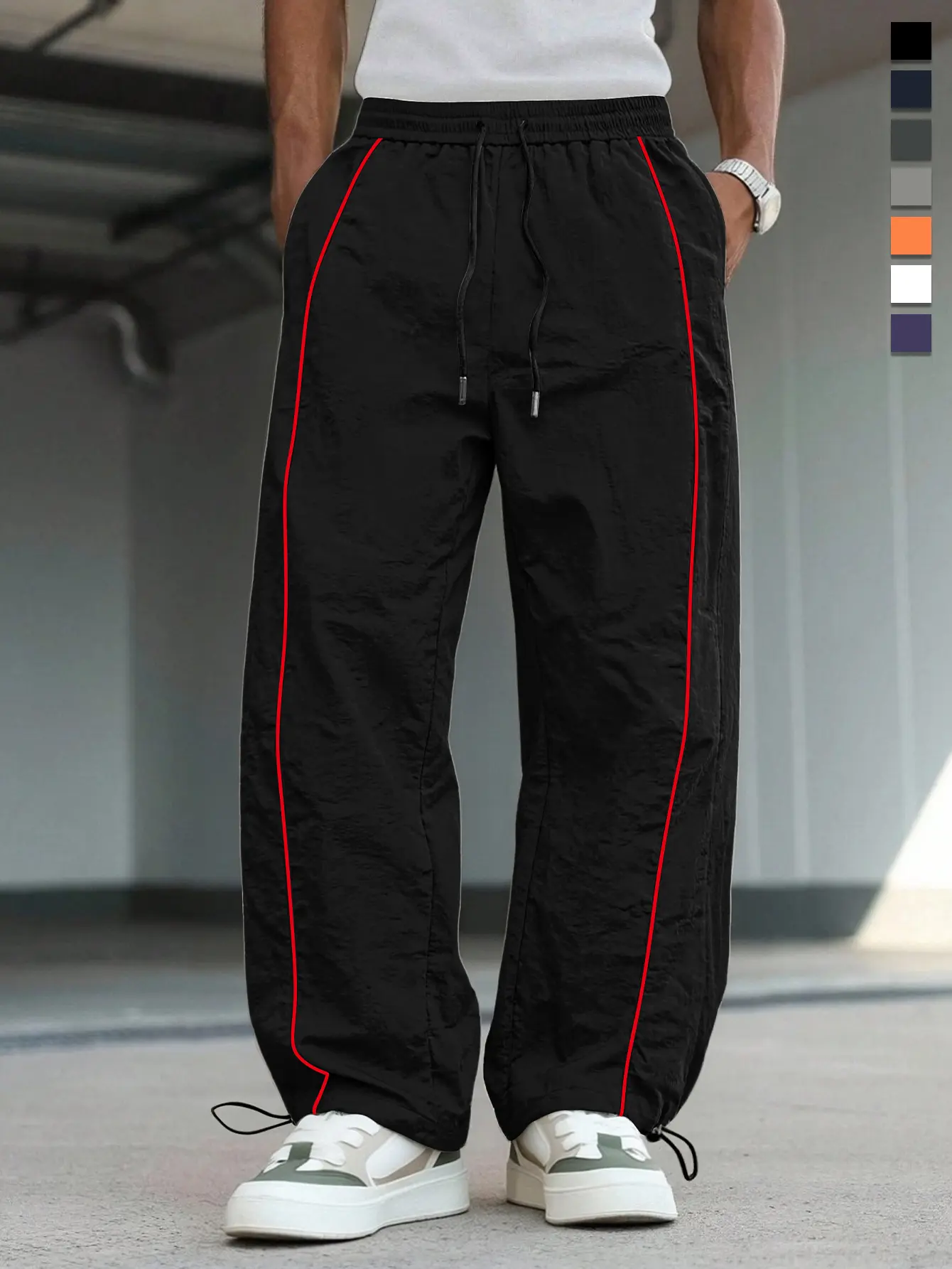 Men's wide-leg sweatpants with drawstring and side stripes, comfortable and breathable casual wear suitable for outdoor activities and versatile enough for year-round use Athleisure Style pantalones para hombre holiday work party outfit