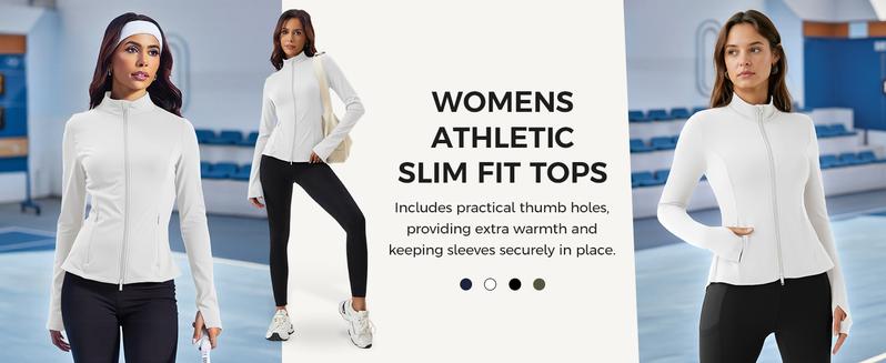 Fisoew Sports Women's Zippered Sports Jacket, Pleated Lightweight Slim Fit  Stand Collar with Thumbhole Pockets,Valentine's Day Gift Recommendations