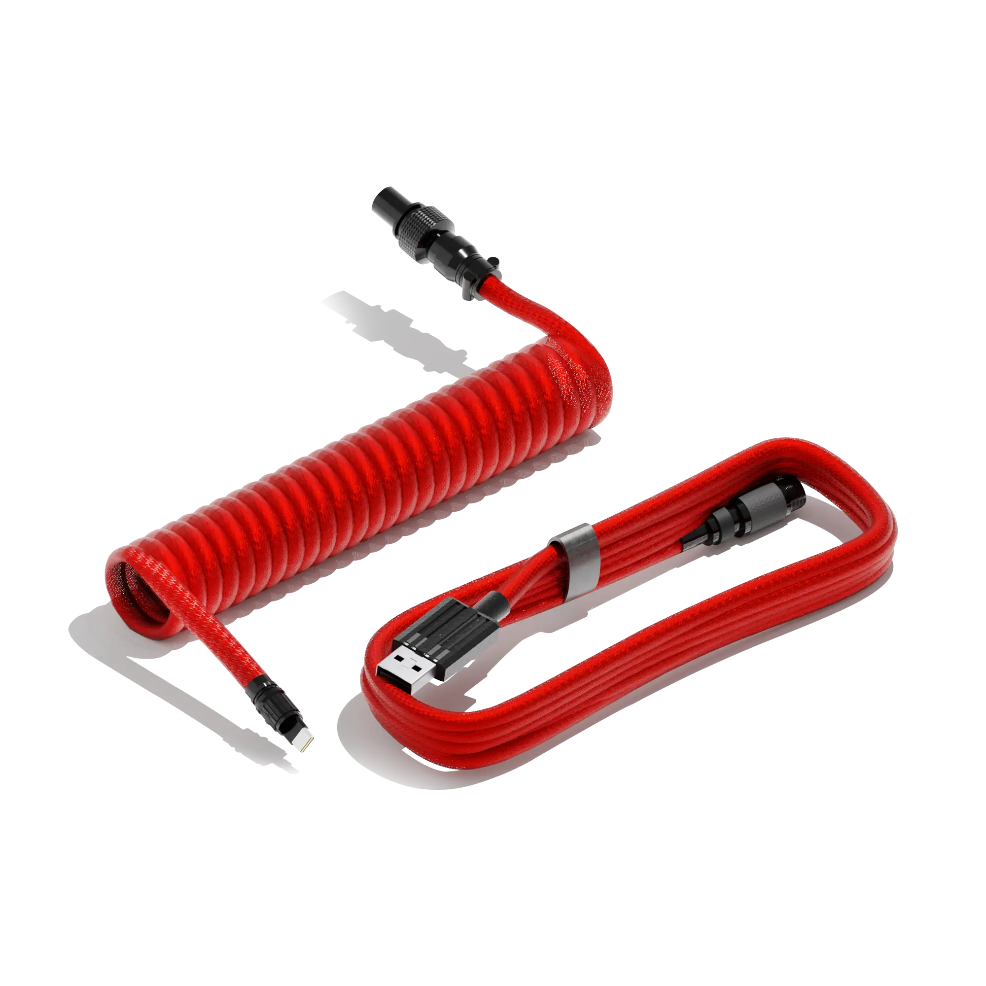 Red Keyboard USB-C Coiled Cable | Detachable Metal Connectors | Double-sleeved Cable | Gaming Keyboard Cable