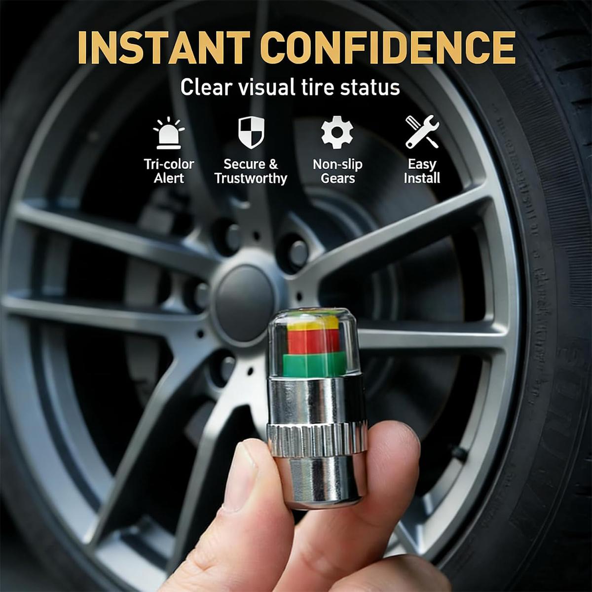 8Pcs Car Tire Pressure Monitor Valve Stem Caps, 2.4Bar 36 PSI Tire Pressure Sensor Indicator Easy to Read 3 Color Eye Alert for Most Car Truck SUV, Gold 8Pcs Car Tire Pressure Monitor Valve Stem Caps, 2.4Bar 36 PSI Tire Pressure Sensor Indicator Easy to Read 3 Color Eye Alert for Most Car Truck SUV, Gold
