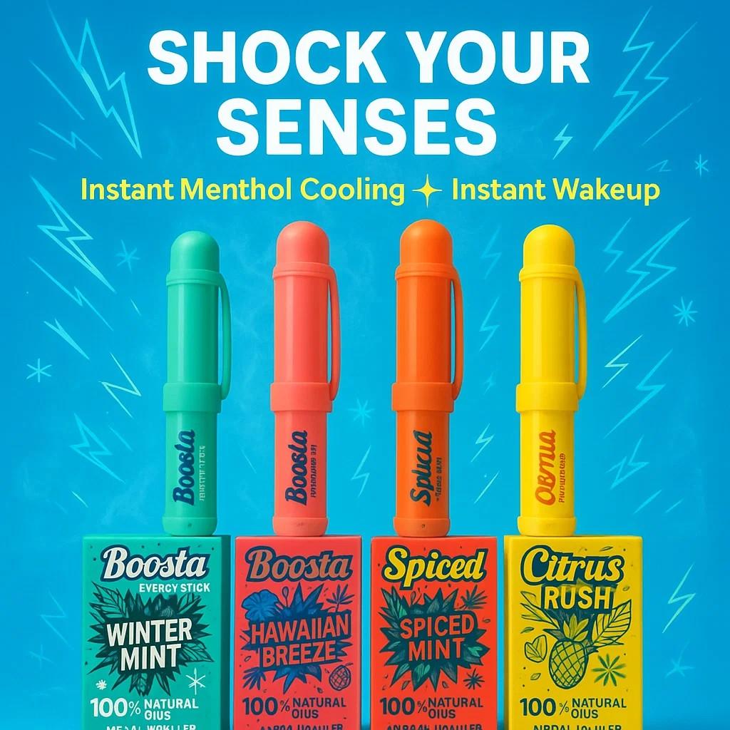 Boosta Electric Nasal Inhaler Stick – Natural, Plant-Based Formula for Instant Energy & Nasal Congestion Relief – 3-Pack, Portable for Daily Use – Ideal for Young Adults (Men & Women) Healthcare Aromatherapy Aromatherapy Set