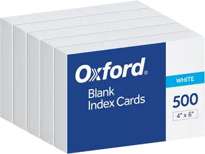 Oxford Index Cards, Index Cards, Blank on Both Sides, White, Cards (40177), 4x6,100 Count (Pack of 5)