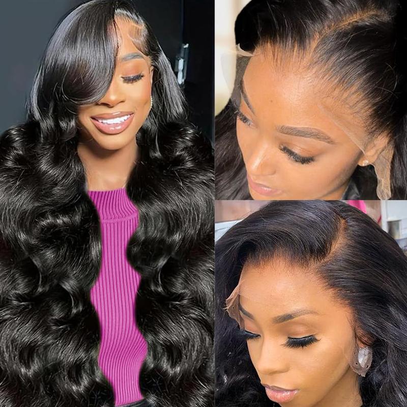 Bling Hair 13x6 Body Wave Transparent Lace Front Wigs Human Hair Pre Plucked 180 Density HD Lace Frontal 13x4 Drawstring Glueless Wigs with Baby Hair for Women 16-36Inch