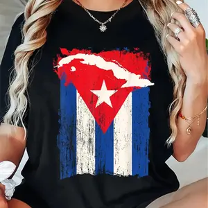 100% Cotton Cuba Flag Cuban Heritage Month Country Map Island Graphic T-Shirt 👑
