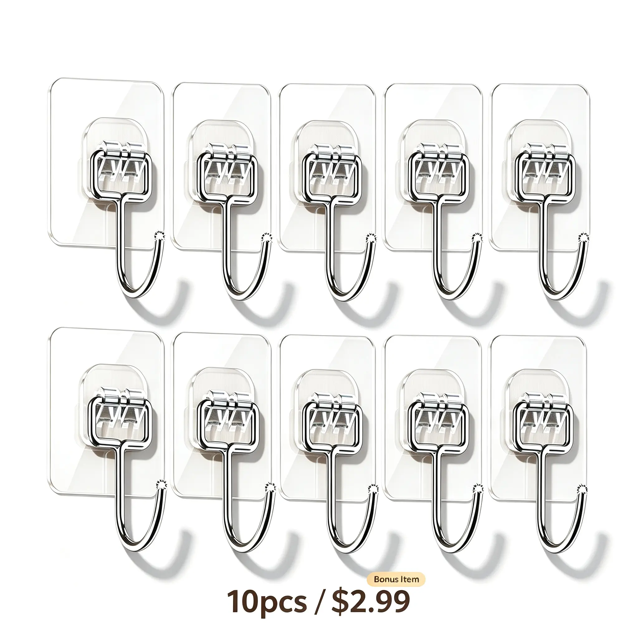 10-Piece Modern Extra Large Metal-ABS Sticky Hooks, Damage-Free No-Hole Wall Mount Hooks for Indoor Use, Household Items for Kitchen Bathroom Storage, Bathroom Gadget, Kitchen Decor, Apartment Accessories