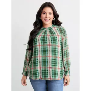 【Summer Turn-Up】BlOOMCHIC Plus Size Gingham Chiffon Shirred Blouse [M-6X] 2026 Summer Pick for Mother's Day