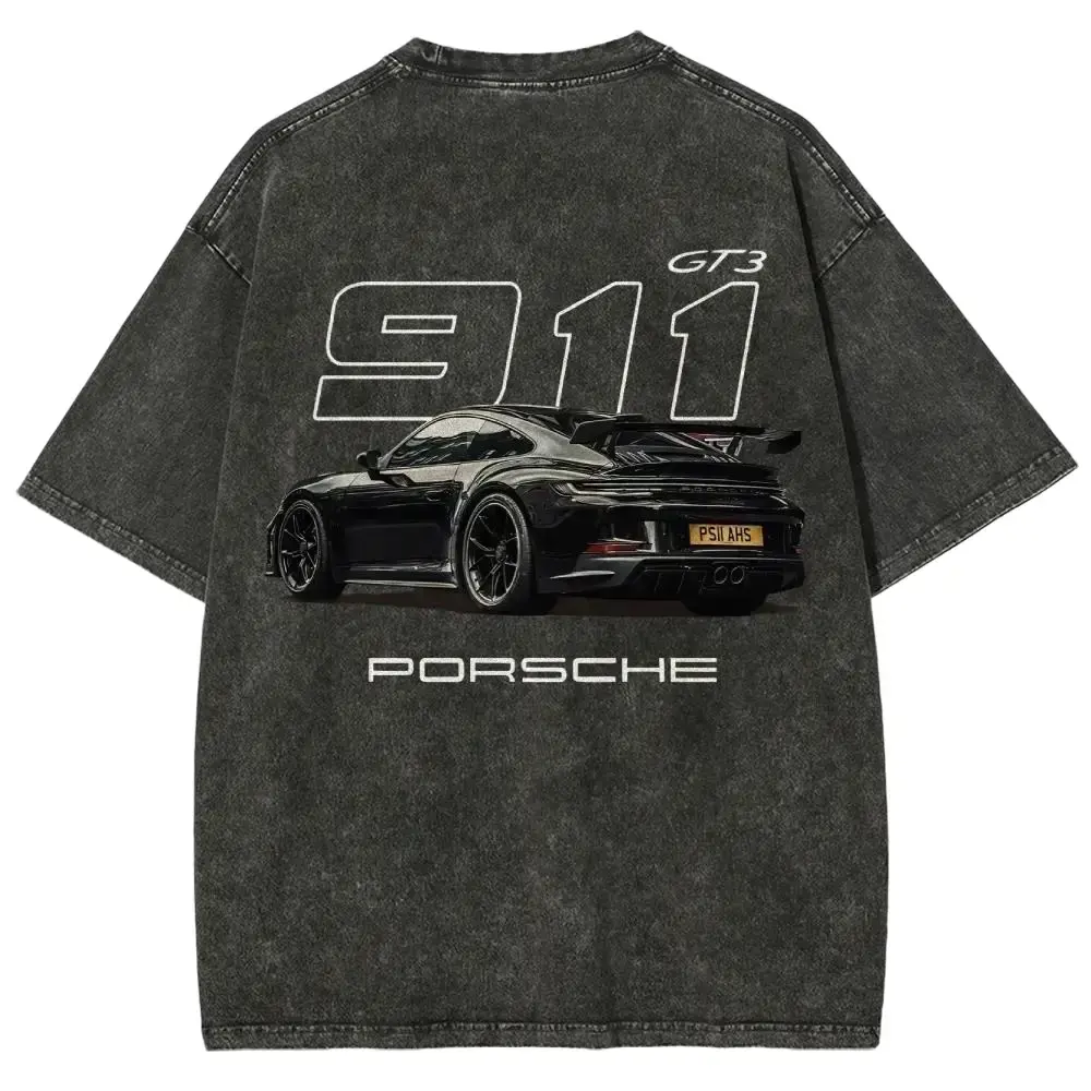 911 Racing Tshirt Unisex Fit Washed Cotton T-Shirt Oversize Menswear Tops Streetwear Round Neck Tshirt | 90s Graphic American Casual Short Sleeve Tee | Premium Soft Cotton Classic Unisex T-Shirt for Daily,Gym &Streetwear