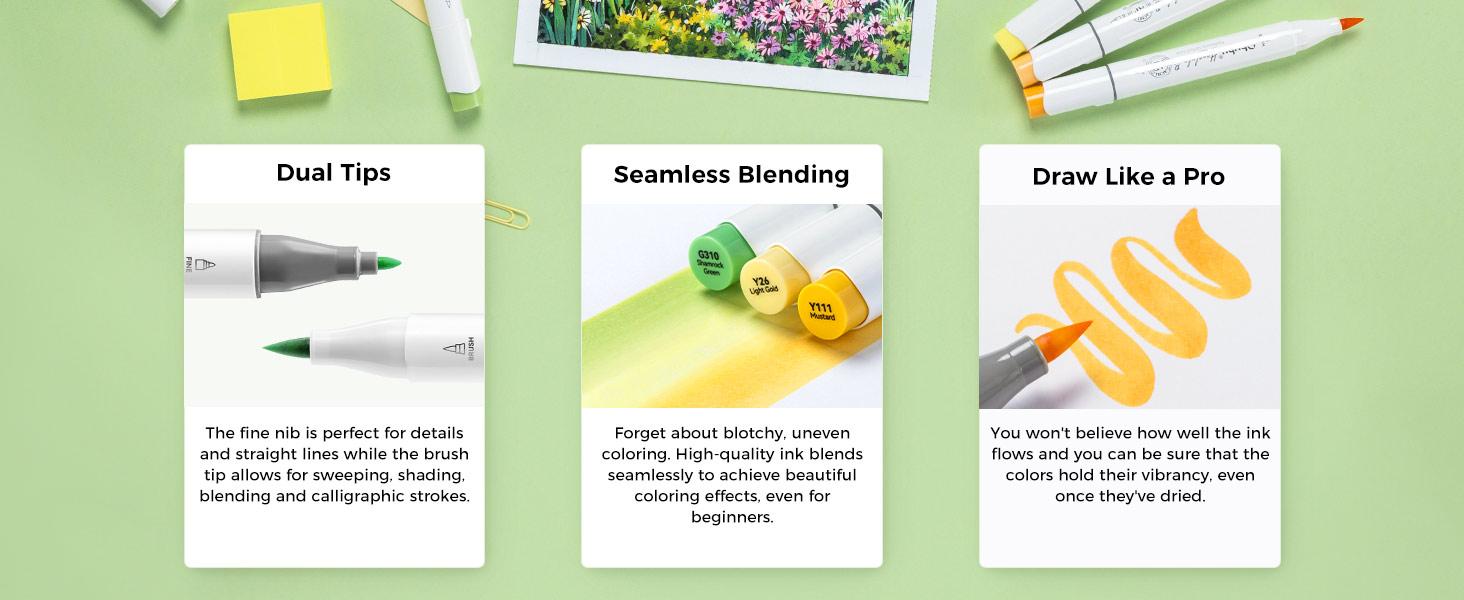 Ohuhu Alcohol Markers: Brush & Chisel / Fine - 216-color - Double Tipped Alcohol-based Art Marker Set for Artist Adults Coloring Illustration - Refillable Ink - Honolulu & B Series of Ohuhu - Women's Day Gift