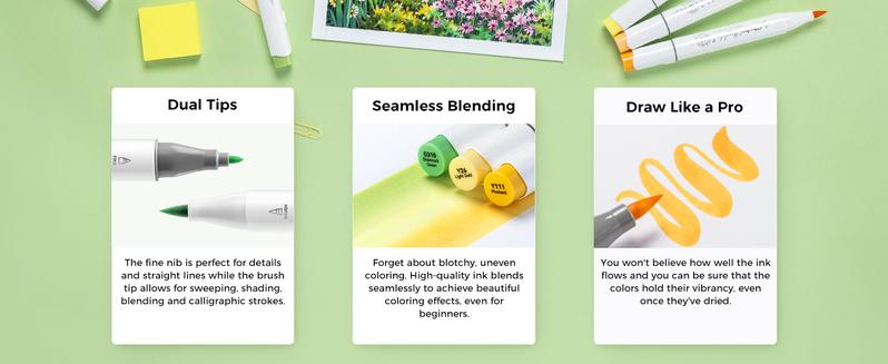 Ohuhu Alcohol Markers: Brush & Chisel / Fine - 216-color - Double Tipped Alcohol-based Art Marker Set for Artist Adults Coloring Illustration - Refillable Ink - Honolulu & B Series of Ohuhu - Valentine's Day Gift