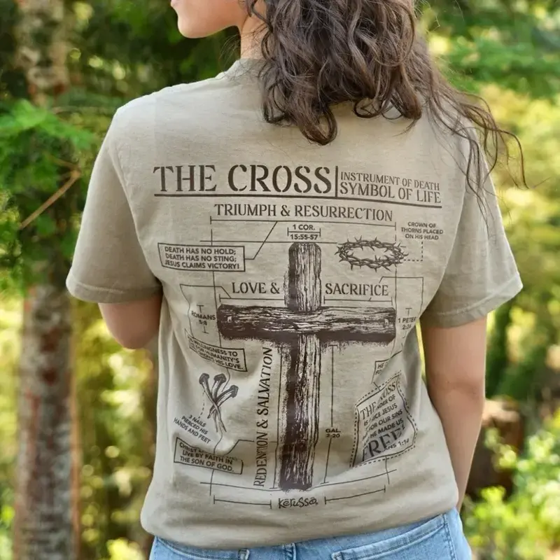Kerusso Unisex Christian T-Shirt The Cross in Short Sleeve Khaki Classic Fit