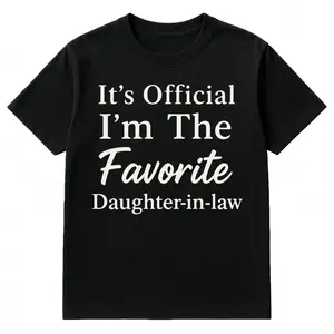 Women's My Favorite Daughter in Law Letter Pattern Crew Neck Short Sleeve Cotton T Shirt Classic Style Breathable Casual Top