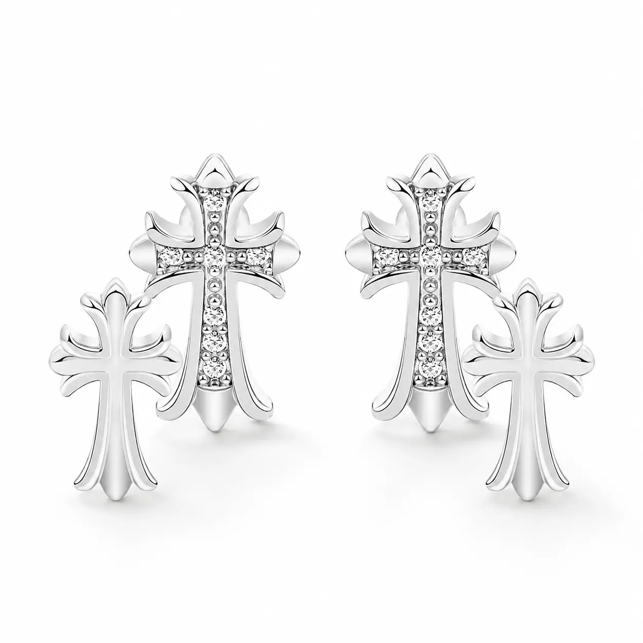 Women's 14K Gold Plated Double Cross Stud Earrings - Christian Faith Costume Jewelry, Lightweight Y2K Fashion Double Piercing Accessory Gift