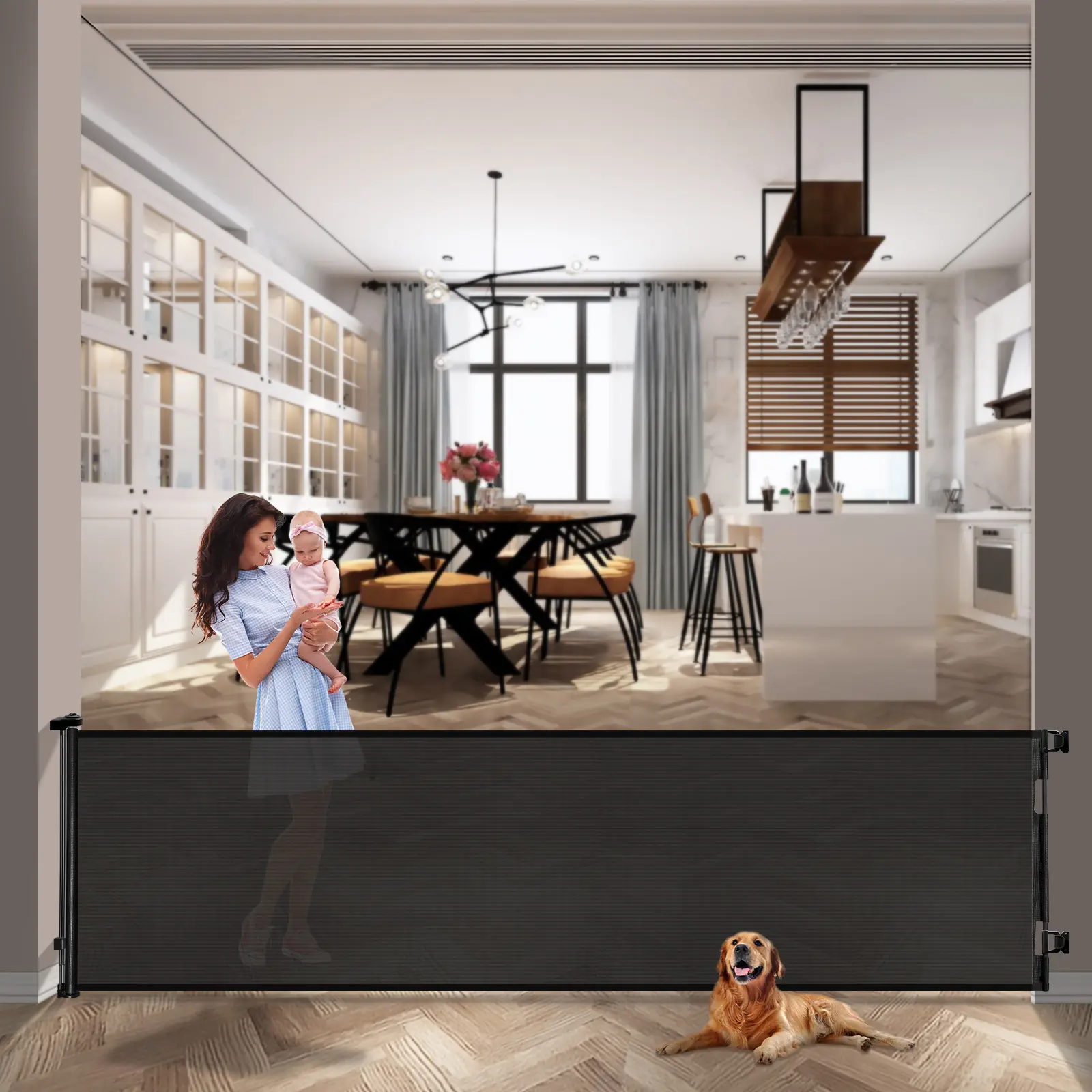 dearlomum Retractable Baby Gate 33" / 42" Extra Tall, Extends up to 55" 71" 118" 168" 197" Wide, Mesh Child Safety Gate for Large Openings, Stairs, Doorways, Indoor Outdoor Infant Dog Gate summerwins