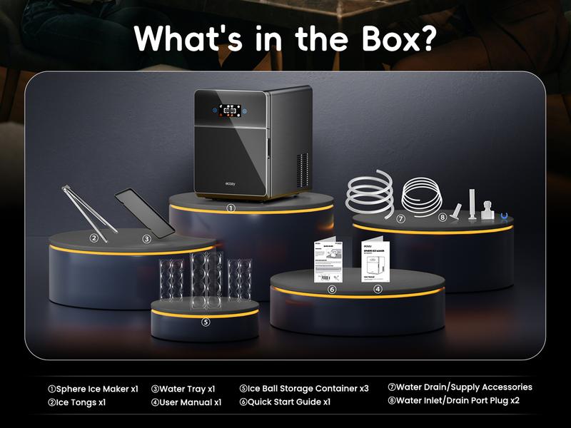 ecozy 2 Inch Clear Ice Ball Maker with CrystalFlux Technology, 4 pcs in 40 Mins, 144 pcs/Day, Sphere Ice Maker with Enhanced Insulation, Automatic Water Supply, Self-Cleaning, Automatic Ice Ball Maker for Whiskey & Bourbon