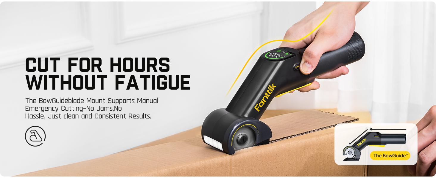Fanttik R200 Pro BowGuide Electric Cardboard Cutter, Cordless Scissors with LED Display, 2-Speed Adjustable, Rechargeable Powerful Rotary Box Cutter with 2 Blades for Fabric, Carpet, Leather, Cardboard